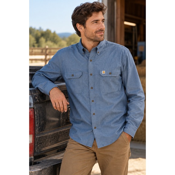 Carhartt Other - NEW Carhartt Chambray Long Sleeve Shirt Blue Button Down Big & Tall Size 3XL 3X